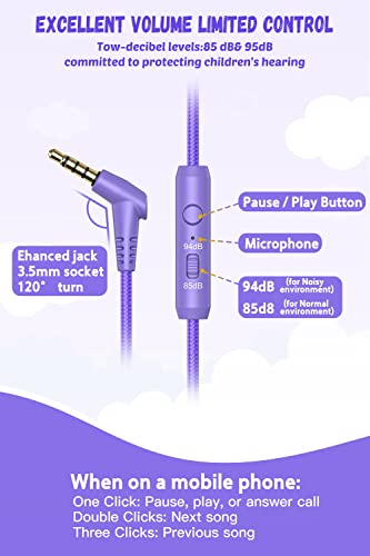 Image of New bee Kids Headphones for School with Microphone KH20 HD Stereo Safe Volume Limited 85dB /94dB Foldable Lightweight On-Ear Headphone for PC /Mac /Android /Kindle /Tablet /Pad (Purple)