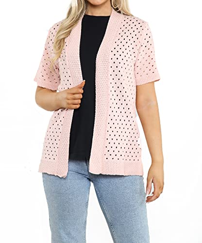 Loxdonz Women's Short Sleeve Knit Crochet Cardigan Sweaters Open Front Coat Summer Cardigan for Women