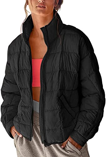 Freyhem Women's Lightweight Puffer Jacket Winter Quilted Outwear Zip Up Packable Coat(Black-L) #TOP2