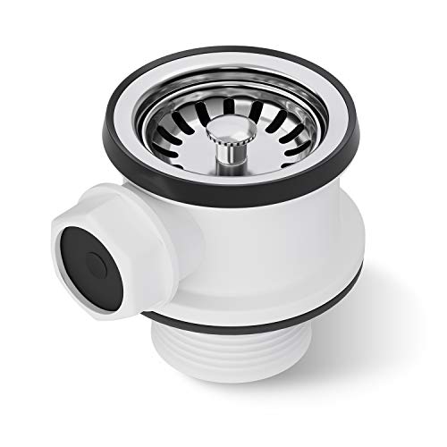 AQUADE 6119 diámetro de 70 mm, con conexión de 1 Pulgada, Cesta, válvula de mortero sin Cierre, para Fregadero de Cocina, Plástico, Colador con rebosadero Cover