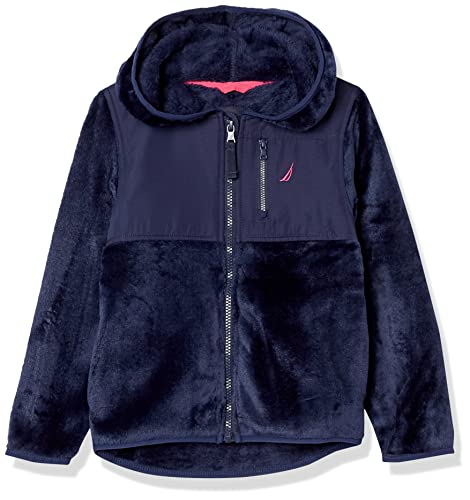 Nautica Girls' Chipie Faux Fur Jacket, Hooded Lightweight Coat with Nylon Yoke, Full-Zip Front