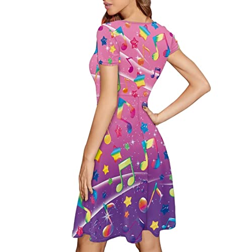 Image of POLERO Sunflower Dress for Women Floral Summer Dresses Short Sleeve Casual Sundresses Midi Dresses