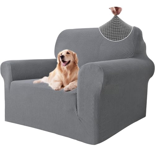 Ystyle Sofa überzug 1 Sitzer Mit Armlehne, Stretch Sofabezug rutschfest, Modern Sofa Cover Für Hunde Haustiere, Atmungsaktiv Couch überzug Mit Elastic Bottom, Hellgrau