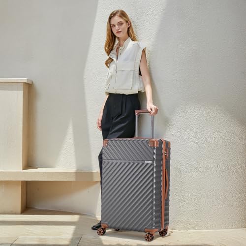 Image of Cosbarn Luggage Sets 5 Piece with TSA Lock Spinner Wheels, Unisex Hard Case ABS Suitcase Set, Hardshell Lightweight Waterproof Travel Hardside Suitcases with Wheels for Women Men, Grey