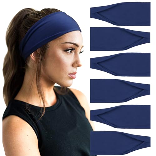 Image of DRESHOW Yoga Sports Headbands for Women Elastic Non-Slip Headbands Workout Running Hair Bands 6 Pack