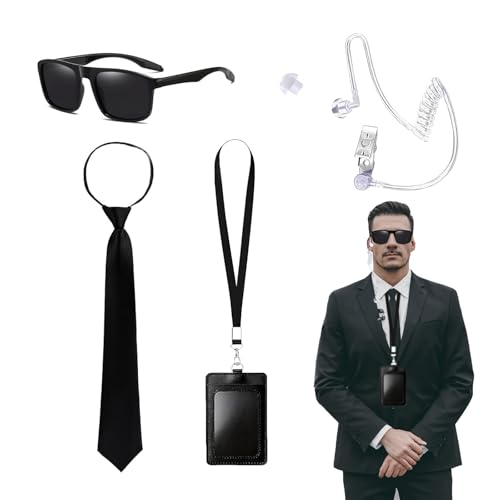 QSZHSL 5 Pcs Ensemble d'Accessoires d'Agent, Accessoires de Costume d'Agent de Sécurité, Kits de Détective, Jouet Écouteur Espion, Police Équipement...