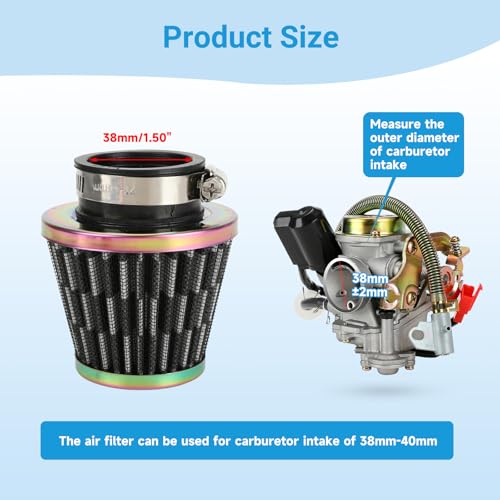 Image of EOPOAYI 38mm (1-1 /2 inch) Air Filter Compatible with GY6 50cc 125cc 150cc 139QMB Taotao Scooter Moped VIP Thunder ATM Pony50 Baja Jonway Roketa ATV Quad 4 Wheeler Go Kart Pit Dirt Bike Parts Rainbow