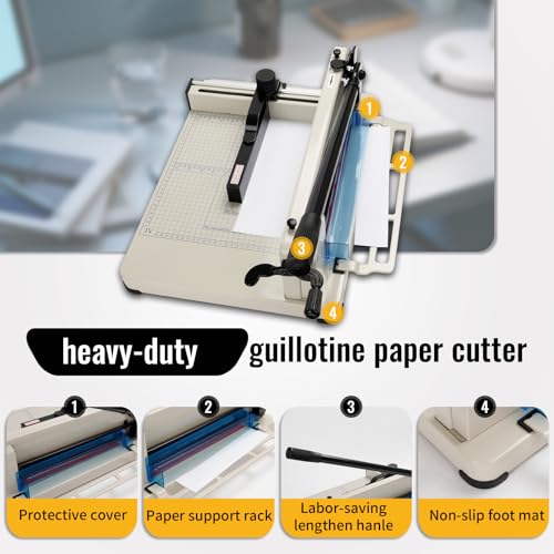 Image of Guillotine Paper Cutter Heavy Duty 400 Sheet Capacity,Paper Cutter 12 Inch for A4 Paper with HSS Blade,Industrial Commercial Trimmer for Office,School,Print Shop,Safety Lock & Clear Grids