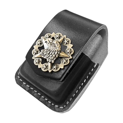 Capa de isqueiro de couro feita à mão, bolsa de couro flip top com fivela de metal, bolsa de isqueiro dobrável feita à mão, estojo com alça de cinto, preto J