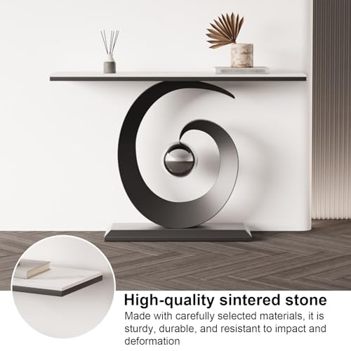Mesa consola moderna de mármol sintético con estantes de almacenamiento para entrada 6