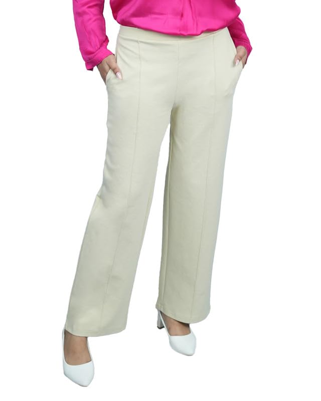Image of Mlada Mid Waist Wide Leg Flared Pants Elastic Waist Band for Women Office Work Formal Wear Stretch Cotton Knit Flare Pants Utility Pockets Extra Flare Pants Trousers for Travel