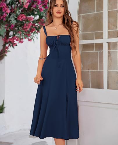 Floral Midi Corset Dress Wedding Guest Flowy Slit Lace Up Dresses for Women Tea Party A Line Casual Sundress4