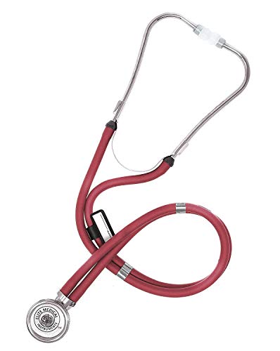 Image of EMI Burgundy Sprague Rappaport Stethoscope and Black Aneroid Sphygmomanometer Manual Blood Pressure Set Kit M#340 - Perfect for Nurses and Medical Professionals
