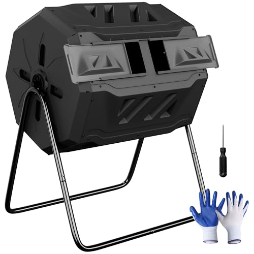 Compost Bin Outdoor, Dual Rotating Chamber Compost Tumbler, 43 Gallon Composter for Garden Backyard Kitchen