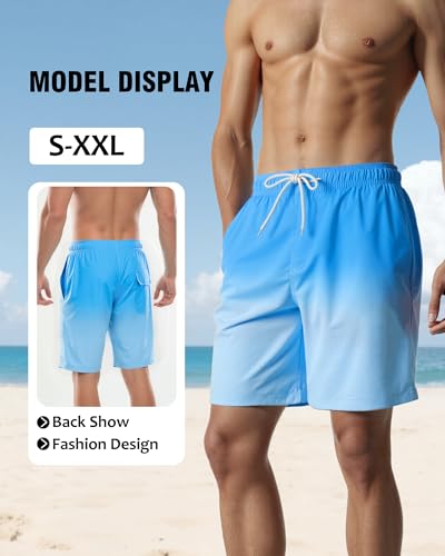 Image of Mens Swim Trunks with Compression Liner 2 in 1 Quick Dry Swimming Shorts Swimwear Bathing Suits with Pockets