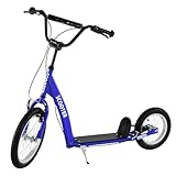 Aosom Youth Scooter Kick Scooter for Kids 5+ with Adjustable Handlebar 16' Front and 12' Rear Dual Brakes Inflatable Wheels, Blue