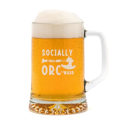 Image of Engraved Socially Orc-Ward Beer Glass Tankard for DND Lovers - Funny Dungeons and Dragons Gift for Men Women