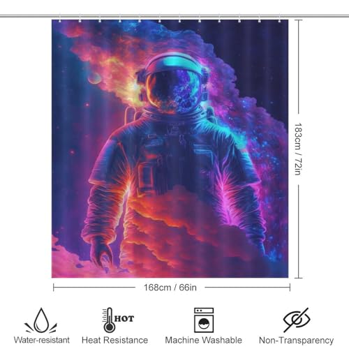 Rideau de douche astronaute néon lavable en polyester pour salle de bain