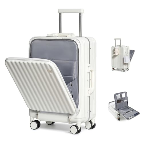 Sea choice Handgepäck Koffer Hartschalen-Reisekoffer aus PC mit Front Laptopfach Rollkoffer USB-Anschluss mit 8 Spinner Rädern TSA Schloss und Getränkehalter
