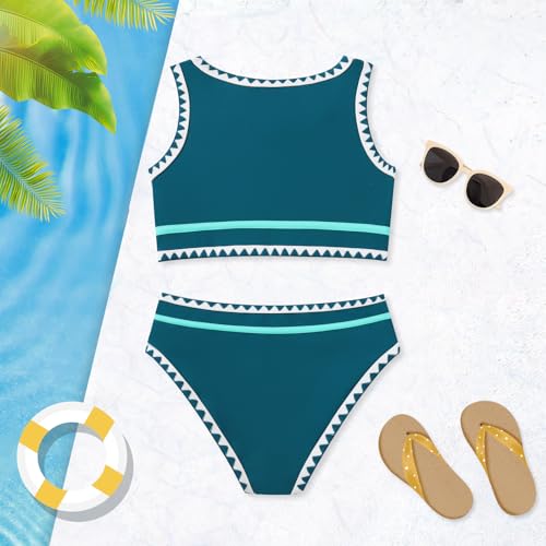 Image of Girls Bathing Suit Toddler Swimsuits 2 Piece Bikini Sets Round Neck Colorful Lace Teen Girls Swimwear 3-14T