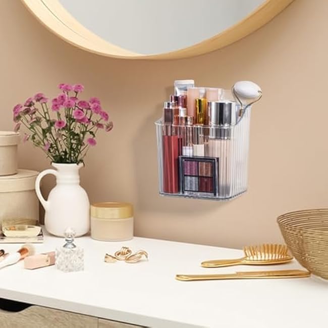 Adhesive Bins for Cabinet Door Storage 2 Pcs Plastic Cabinet Door Organizer Wall Mounted Shower Caddy Hanging Clear for Sink Bathroom Refrigerator Cabinet Kitchen 3.9'' ¡Á 3.1'' ¡Á 4.5''