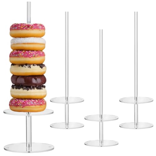 4 Acrylic Donut Holders, Clear Dessert Stand for Weddings, Parties & Celebrations, Holds 7-9 Donuts Per Stand, Design