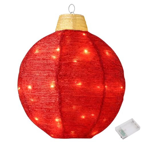 Weihnachtsbeleuchtung Außen, Hängende LED Kugel Lichter, 45CM Groß Weihnachtskugel Outdoor, Beleuchtet Runde Lampions, 2 Modi Weihnachtslaterne für Garten Party Wohnzimmer (Rot)