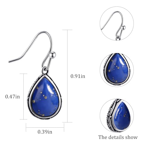 Sapphire Drop Dangle Earrings Silver Teardrop Vintage Earrings Blue Gemstone Hanging Earrings Birthstone Jewelry for Women3