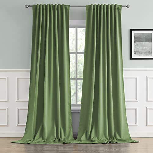 DUALIFE - Blackout Curtains Tab Back High Wall Panel 52x132 Inch Drop for Living Room Patio Sliding Door Extra Long Curtain Sage Green 2 Pack
