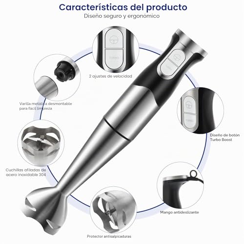 Batidora de mano anti salpicaduras con cuchilla de acero inoxidable 7