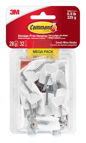 Command Small Wire Toggle Hooks, 28 Hooks and 32 Strips, Damage-Free Hanging Wall Hook with...