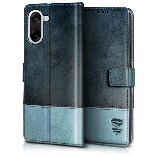 Image of FLIPPED Vegan Leather Flip Case Back Cover for 1+ OnePlus Nord CE 5 5G (Flexible, Shock Proof | Hand Stitched Leather Finish | Card Pockets Wallet & Stand | Blue with Aquamarine)