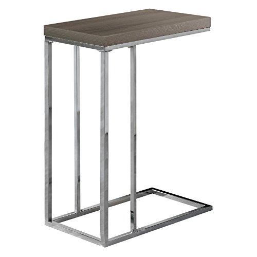 Monarch Specialties 3253, Chrome Accent Metal Base C-Table, Dark Taupe