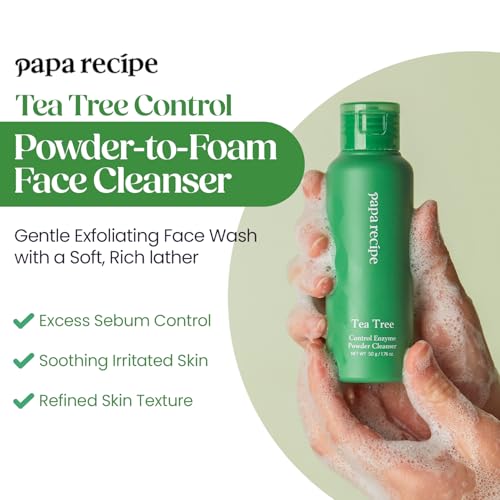 Image of Papa Recipe Tea Tree Control Enzyme Powder Cleanser (1.7oz /50g) - Travel-Friendly Korean Powder-to-Foam Face Wash, Soothing & Calming Care, Gentle Exfoliation, Smooth Texture & Pore Care