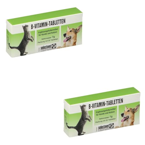 Selectavet B-Vitamin | Doppelpack | 2 x 20 Tabletten | Ergänzungsfuttermittel für Hunde und Katzen | Für den normalen Stoffwechsel