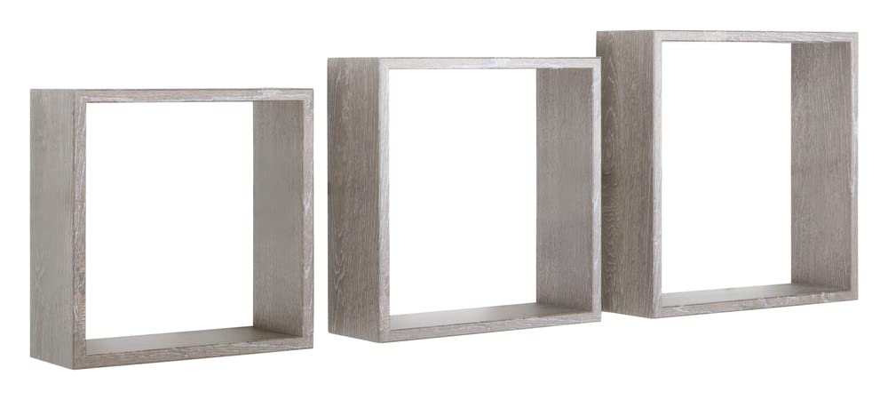 MODULARREDO | INCUBO SLIM Set di 3 Mensole da Muro, Cubi Arredo, Mensole Cubo, Cubi da Parete, 30x30x10cm 27x27x10cm e 24x24x10cm, Rovere Grigio Nuovo - Made in Italy