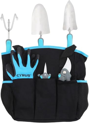 QEASET Garden Tools Set,with Carry Bag, Gloves, Cultivator, Bypass Pruner,