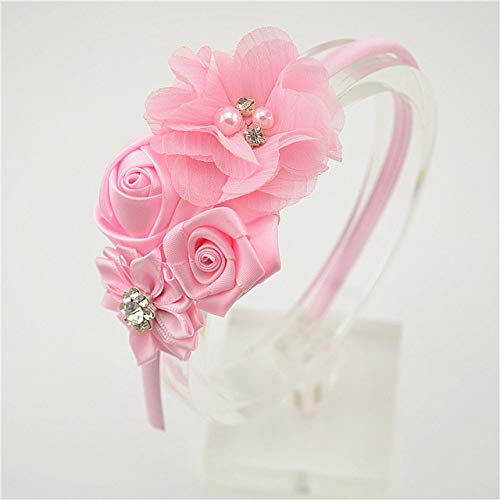 10 Colors Headband Rose Hair Band Children Chiffon Flower Elastic Hoop Rhinestone Headbands Girls Accessories,Pink