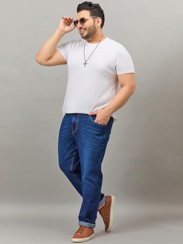 Image of Style Quotient Men Plus Size Black Tapered Fit Mid Rise Stretchable Jeans