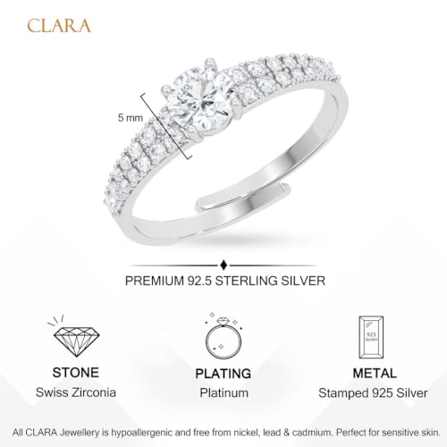 Image of Clara 925 Sterling Silver Minimal Daily Wear Adjustable Ring for Women | Gift for Birthday Anniversary | Rakhi Rakshabandhan Gift for Sister Bhabhi |Platinum Plated | Swiss Zirconia