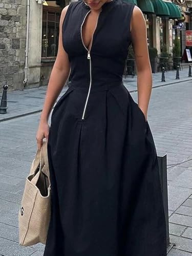 Image of Molisry Women's Business Casual Work Dresses Flowy Sleeveless A-Line Tank Long Maxi Dress Summer 2025