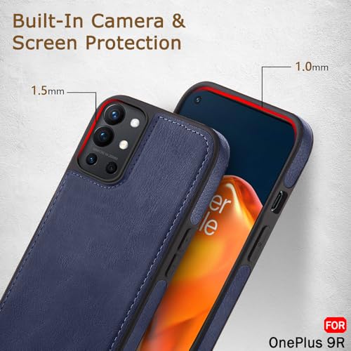 Image of TheGiftKart Genuine Leather Finish Back Cover Case for OnePlus 9R 5G|Shockproof Design|Raised Edges for Camera & Screen Protection|Stunning Minimalist Design Back Cover for OnePlus 9R, Blue