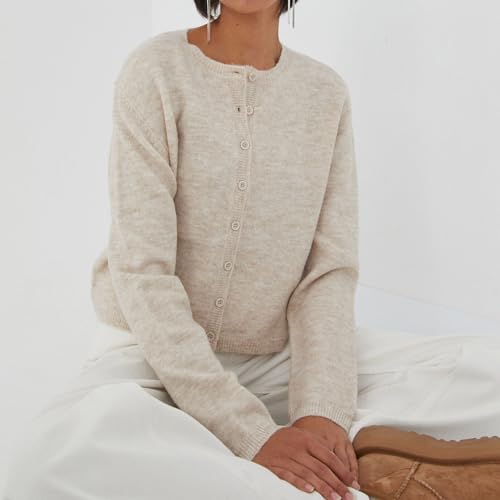 Image of Women Y2k Crop Cardigan Sweater Long Sleeve Button Down Cardigan Vintage Open Front Sweater Cute Knit Pullover Tops