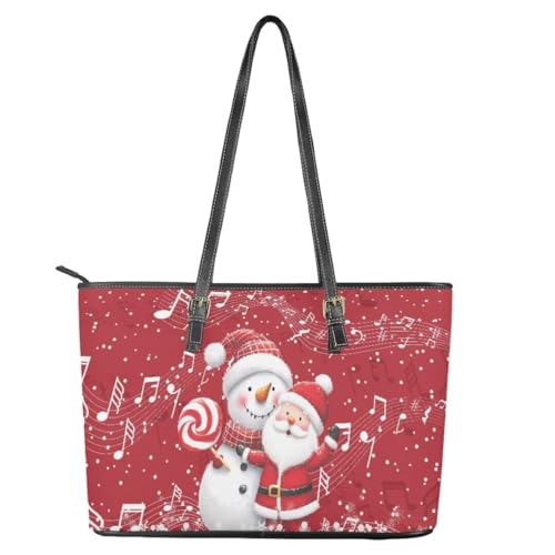 Image of Coldinair Christmas Leather Tote Bag for Women with Zipper Large Shoulder Tote Bag Shopping Casual Travel Bag Handbag Purse