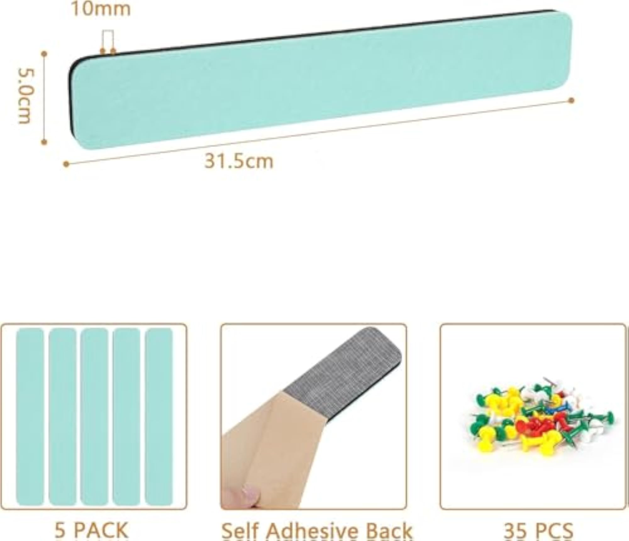 5 Pack Felt Pin Board Bar Strips with Push Pins