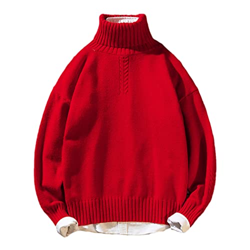 Pull de Noël en tricot rouge pour homme avec col roulé confortable de taille XXXL
