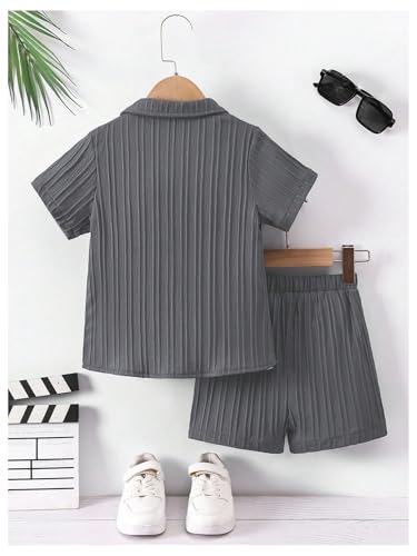 Image of SweatyRocks Boy's 2 Piece Summer Vacation Outfits Short Sleeve Collar Button Down Shirt and Shorts Clothing Set