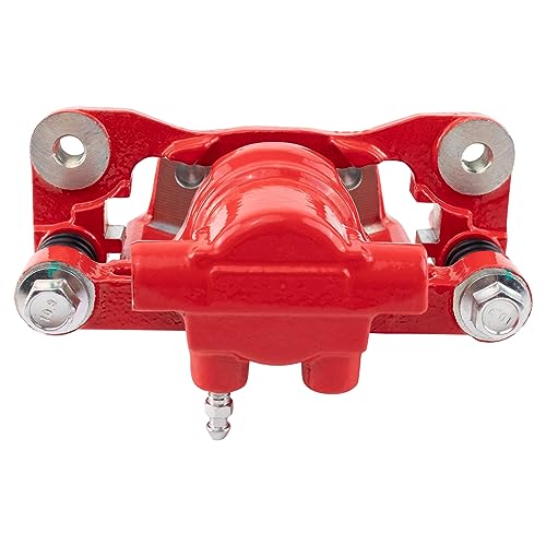 Image of TRQ Rear Brake Caliper Set Painted Red Brackets Compatible with 2011-2014 Chrysler 200 2007-2010 Sebring 2008-2014 Dodge Avenger 2007-2017 Jeep Compass Patriot 2008-2011 Mitsubishi Lancer
