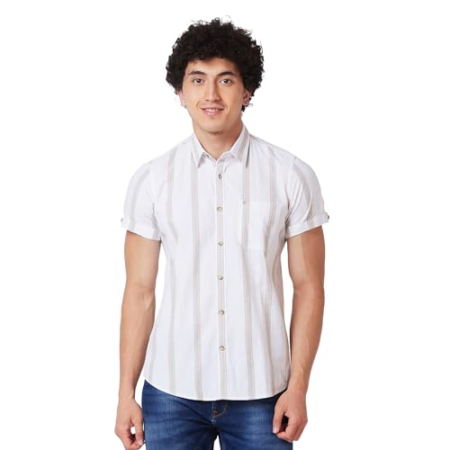Image of Spykar Men's Regular Fit N /A Half Sleeve Striped Casual Shirts