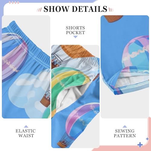 Hot Air Balloon Colorful Print Boys Long Pants Soft Trousers Elastic Waist Kids Lounge Bottoms with Pockets S-XL4